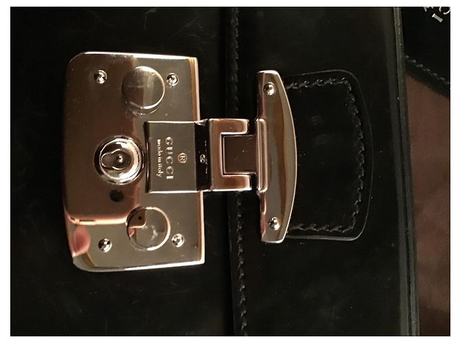 Borsa a mano Gucci Bamboo Padlock in pelle nera Nero - vista 10