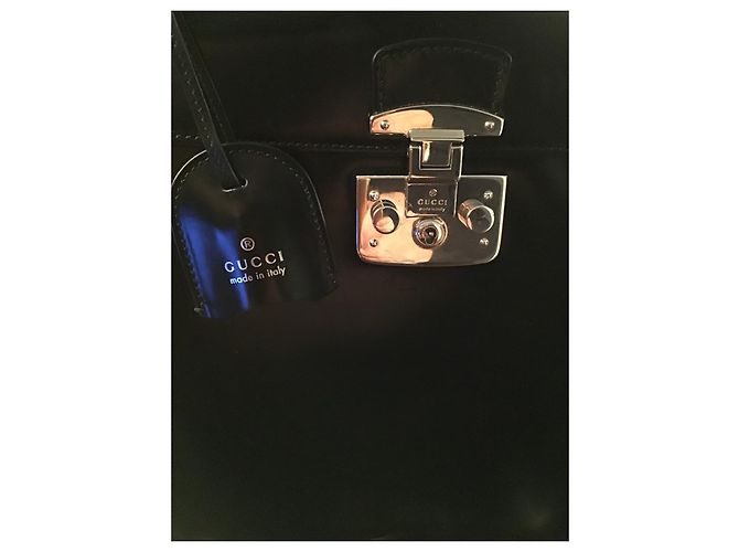Borsa a mano Gucci Bamboo Padlock in pelle nera Nero - vista 5