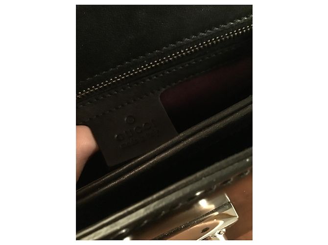 Borsa a mano Gucci Bamboo Padlock in pelle nera Nero - vista 7