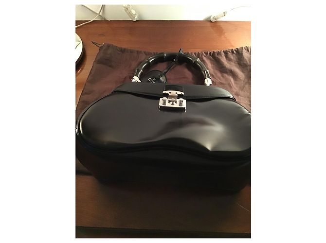 Borsa a mano Gucci Bamboo Padlock in pelle nera Nero - vista 8