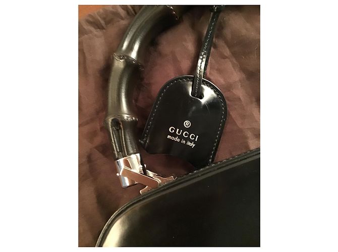 Borsa a mano Gucci Bamboo Padlock in pelle nera Nero - vista 9