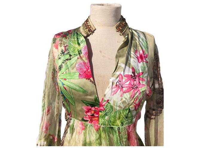 Roberto Cavalli 100% Camicetta di seta Rosa Verde chiaro - vista 4