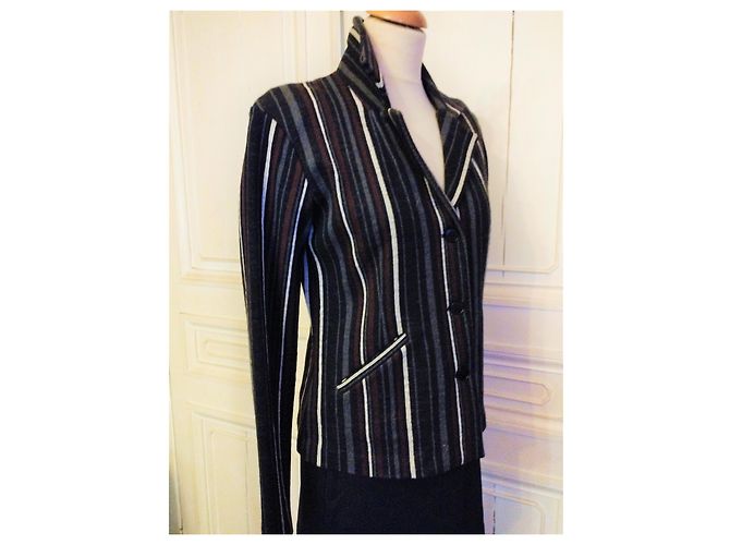 Autre Marque AGNES B TRENDIGE JACKE BAYADERE WOLLE T2 ODER T 40 Mehrfarben - Ansicht 2