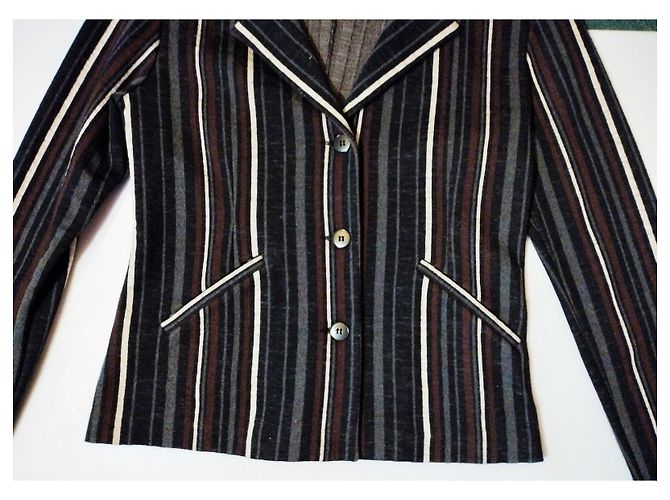 Autre Marque AGNES B TRENDIGE JACKE BAYADERE WOLLE T2 ODER T 40 Mehrfarben - Ansicht 8