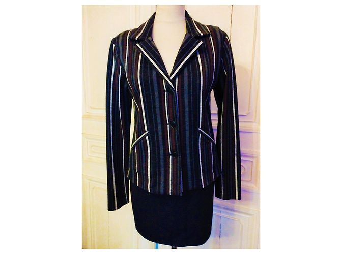 Autre Marque AGNES B TRENDIGE JACKE BAYADERE WOLLE T2 ODER T 40 Mehrfarben - Ansicht 9