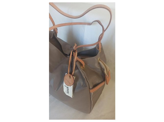Autre Marque Bolsa tote Jack Levant Ligne Light bege de linho e couro - vista 11