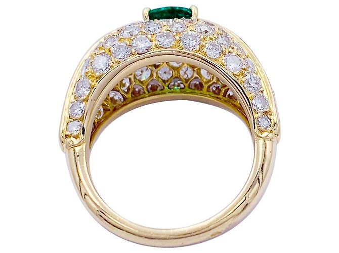 inconnue Anello in oro giallo, smeraldo a cuscino e pavé di diamanti. - vista 2