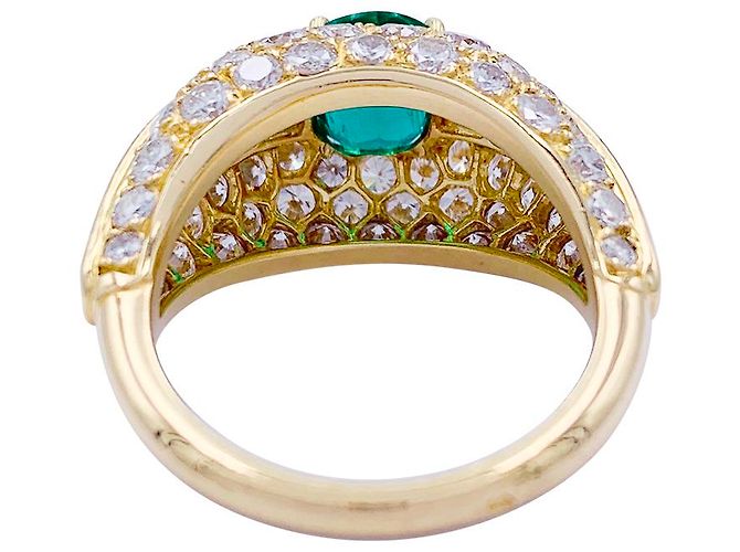 inconnue Anello in oro giallo, smeraldo a cuscino e pavé di diamanti. - vista 5