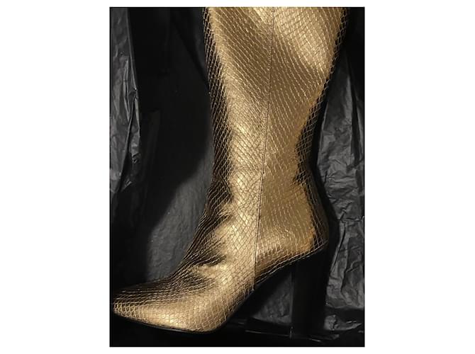 Saint Laurent Python Effect Leather Boots Gold Golden - view 2
