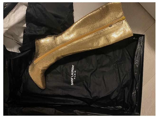 Saint Laurent Python Effect Leather Boots Gold Golden - view 3