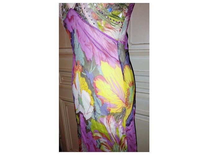 ANTIK BATIK KLEID KLEID PALM BEACH SEIDE STEINE QUASTEN CRENOLINE TS 36 Pink - Ansicht 11