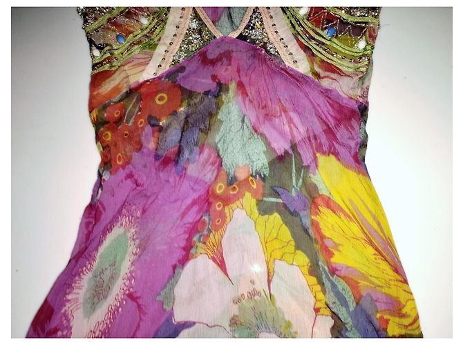 ANTIK BATIK KLEID KLEID PALM BEACH SEIDE STEINE QUASTEN CRENOLINE TS 36 Pink - Ansicht 12