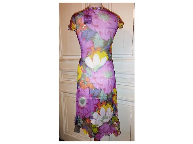 ANTIK BATIK KLEID KLEID PALM BEACH SEIDE STEINE QUASTEN CRENOLINE TS 36 Pink - Ansicht 2