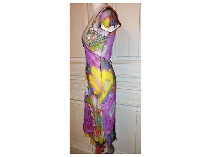 ANTIK BATIK KLEID KLEID PALM BEACH SEIDE STEINE QUASTEN CRENOLINE TS 36 Pink - Ansicht 4