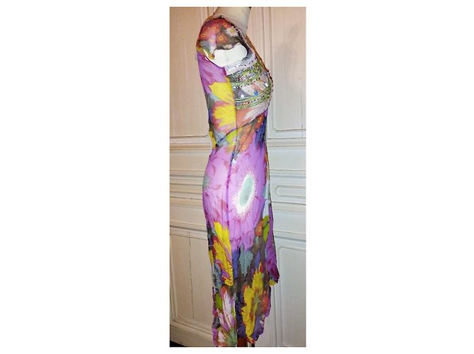 ANTIK BATIK KLEID KLEID PALM BEACH SEIDE STEINE QUASTEN CRENOLINE TS 36 Pink - Ansicht 5