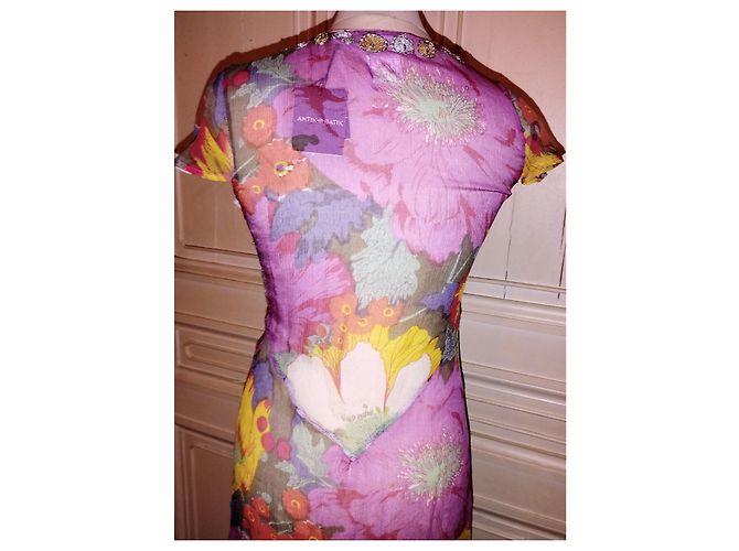 ANTIK BATIK KLEID KLEID PALM BEACH SEIDE STEINE QUASTEN CRENOLINE TS 36 Pink - Ansicht 7