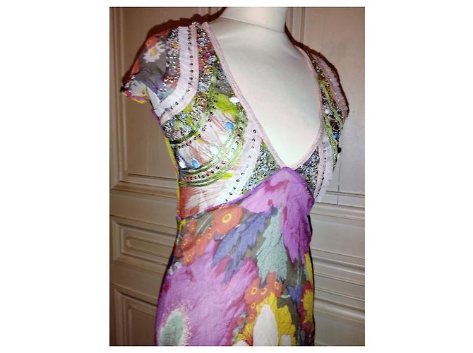 ANTIK BATIK KLEID KLEID PALM BEACH SEIDE STEINE QUASTEN CRENOLINE TS 36 Pink - Ansicht 8