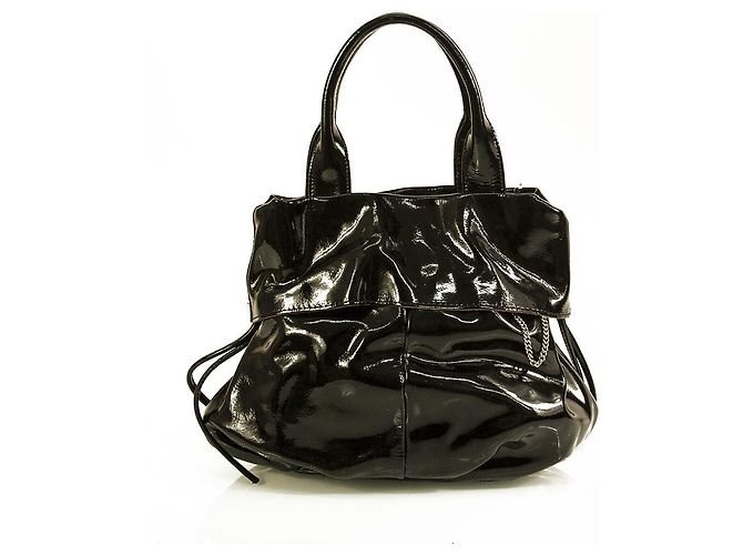 Blumarine Schwarzes Lackleder gefütterte Griffe B Charm Kleine Handtaschentasche - Ansicht 2