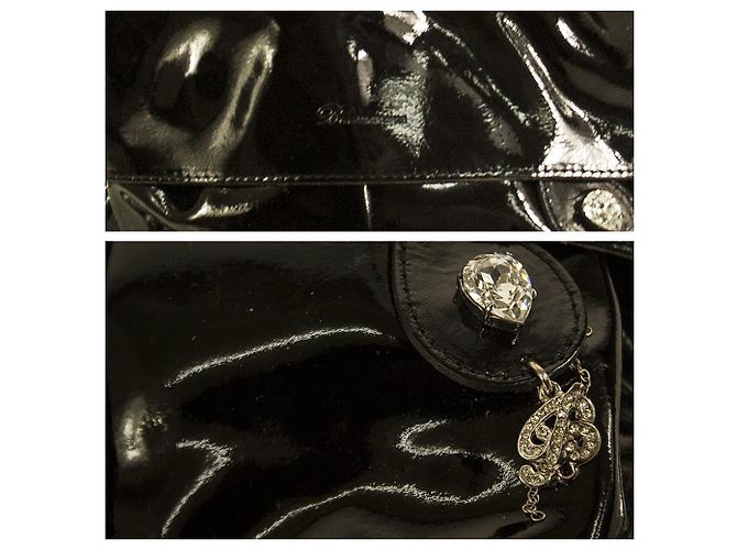 Blumarine Schwarzes Lackleder gefütterte Griffe B Charm Kleine Handtaschentasche - Ansicht 5