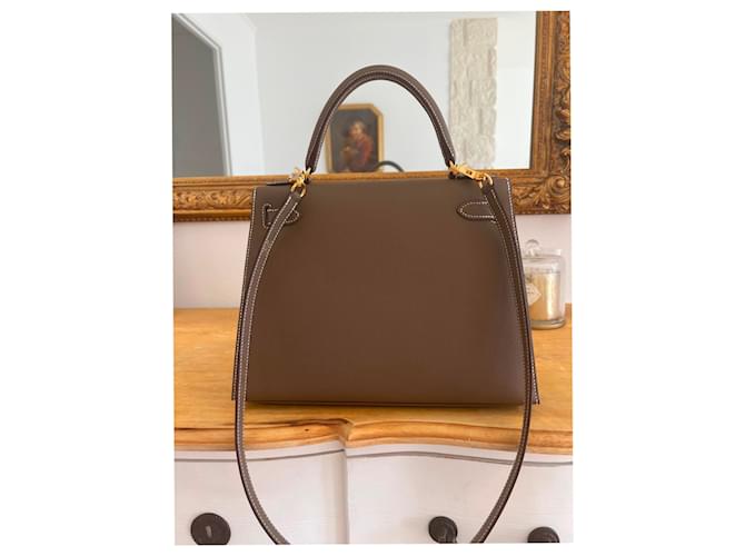 Hermès Kelly 28 Epsom Scellier Beige Grigio Marrone chiaro - vista 10