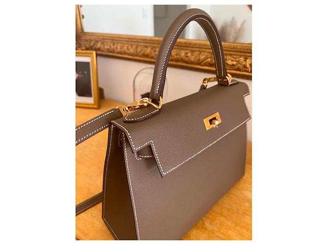 Hermès Kelly 28 Epsom Scellier Beige Grigio Marrone chiaro - vista 8
