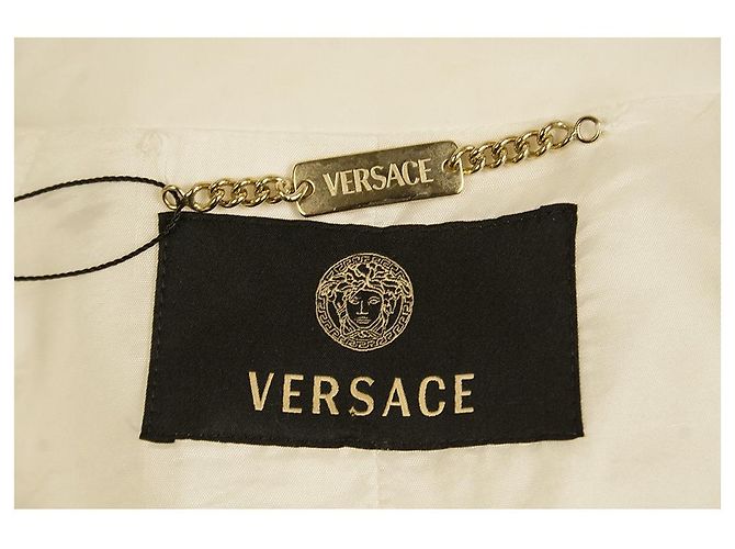 Versace Mezcla de algodón blanco Recorte de encaje Gancho y ojo sin cuello Abrigo frontal sz 48 - vista 3