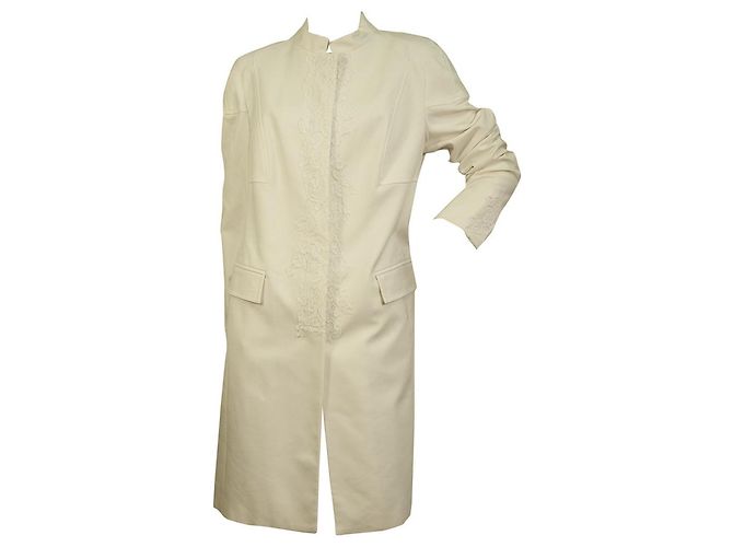 Versace Mezcla de algodón blanco Recorte de encaje Gancho y ojo sin cuello Abrigo frontal sz 48 - vista 7