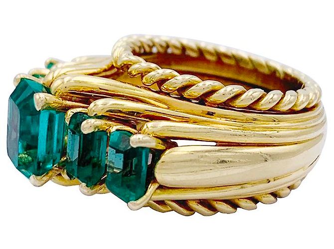 inconnue Anello vintage in oro giallo, smeraldi. - vista 9