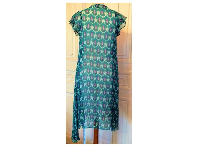 ANTIK BATIK KLEID KLEID FOLK DELICE gefüttert SEIDE PFANNEN ABEND TS ODER T 36/38 Hellblau - Ansicht 2