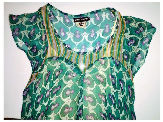 ANTIK BATIK KLEID KLEID FOLK DELICE gefüttert SEIDE PFANNEN ABEND TS ODER T 36/38 Hellblau - Ansicht 3