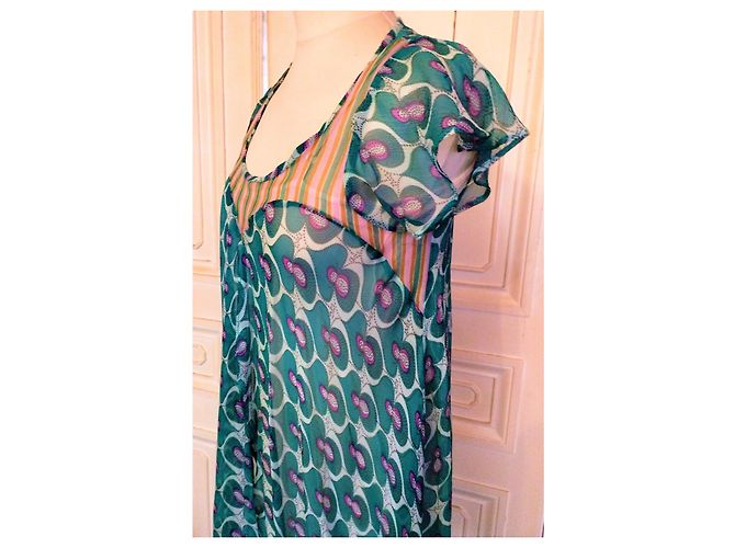 ANTIK BATIK KLEID KLEID FOLK DELICE gefüttert SEIDE PFANNEN ABEND TS ODER T 36/38 Hellblau - Ansicht 5