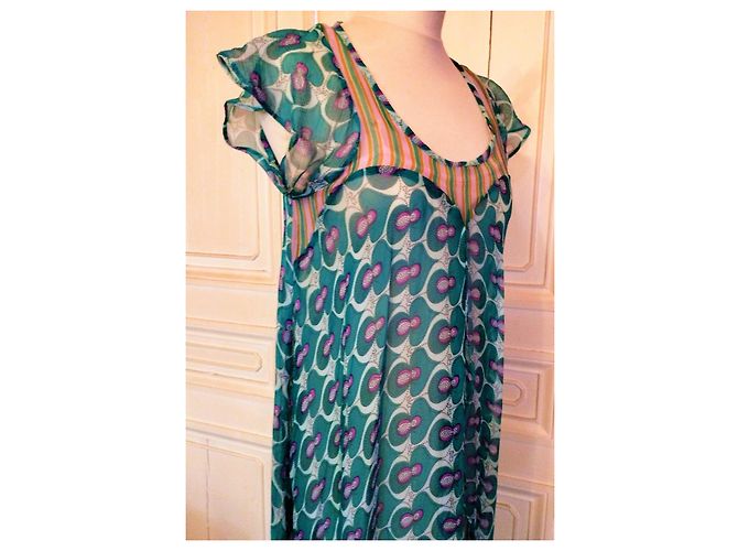 ANTIK BATIK KLEID KLEID FOLK DELICE gefüttert SEIDE PFANNEN ABEND TS ODER T 36/38 Hellblau - Ansicht 6