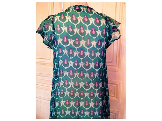 ANTIK BATIK KLEID KLEID FOLK DELICE gefüttert SEIDE PFANNEN ABEND TS ODER T 36/38 Hellblau - Ansicht 9