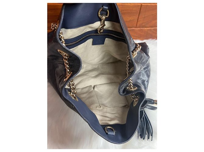 Borsa Gucci blu scuro in cotone - vista 11