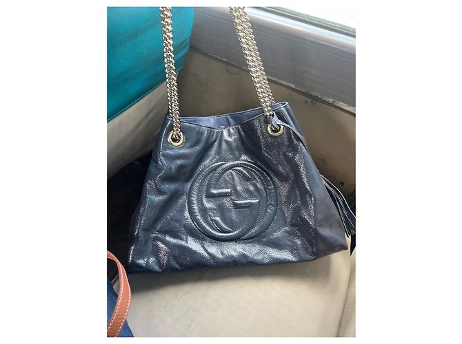 Borsa Gucci blu scuro in cotone - vista 3