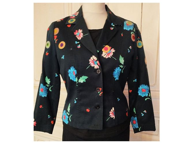 KENZO JACKE NIGHT DE CHINE FLORALE BROSCHE QUASTEN T 36/38 Schwarz - Ansicht 3