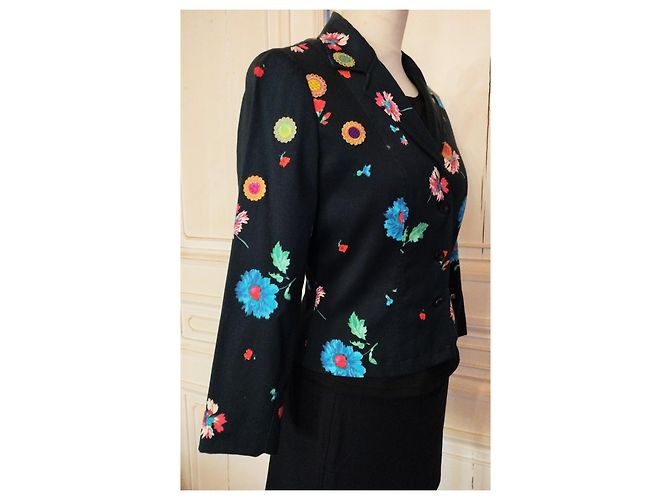 KENZO JACKE NIGHT DE CHINE FLORALE BROSCHE QUASTEN T 36/38 Schwarz - Ansicht 5