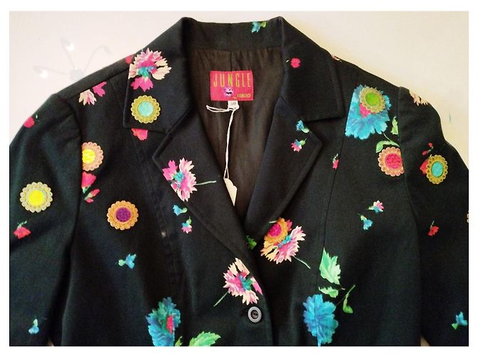 KENZO JACKE NIGHT DE CHINE FLORALE BROSCHE QUASTEN T 36/38 Schwarz - Ansicht 6