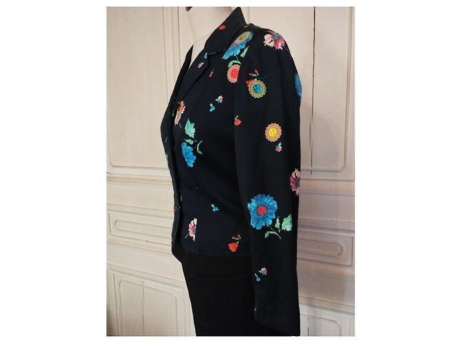 KENZO JACKE NIGHT DE CHINE FLORALE BROSCHE QUASTEN T 36/38 Schwarz - Ansicht 7