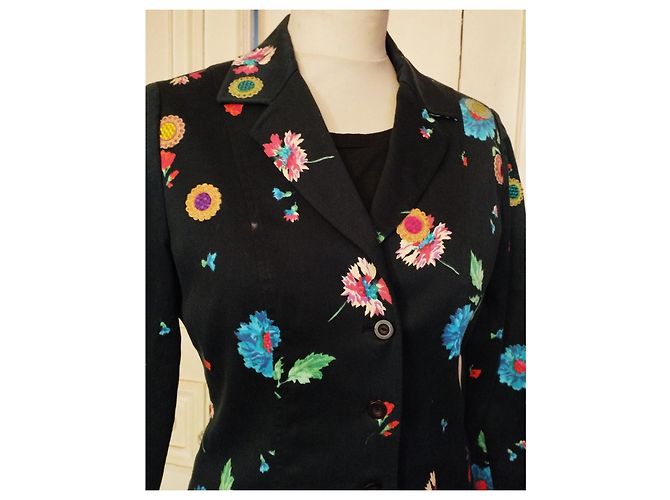 KENZO JACKE NIGHT DE CHINE FLORALE BROSCHE QUASTEN T 36/38 Schwarz - Ansicht 8