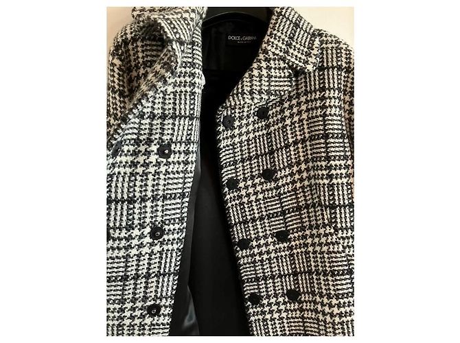 Abrigo de lana Dolce & Gabbana negro y blanco Talla 42 - vista 9