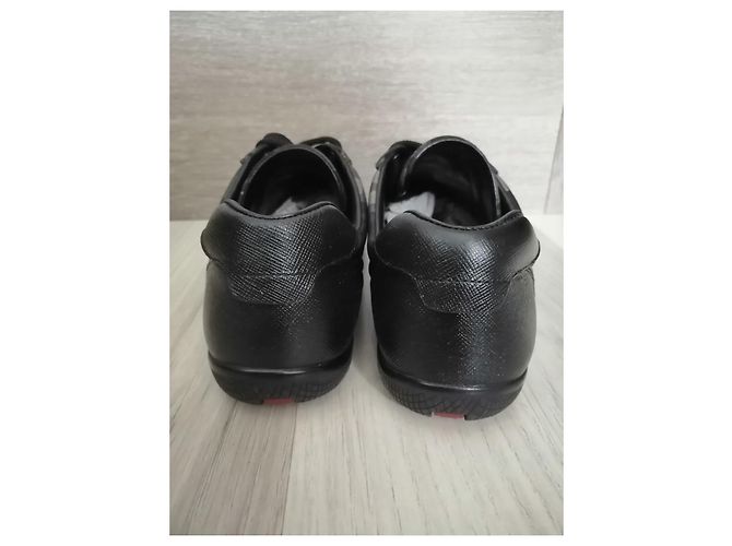 Prada Sneaker Schwarz Grau aus Leder und Polyester 37.5 - Ansicht 6