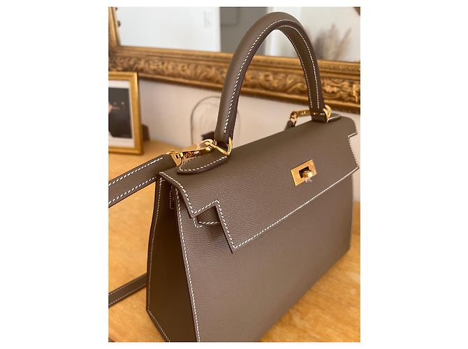 Hermès Kelly 28 scellier epsom étoupe Beige Grigio - vista 6
