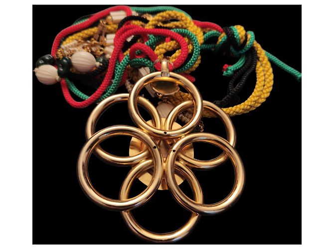 Collana Christian Dior C con Cabochon Nero e Cordini di Seta Multicolore - vista 6