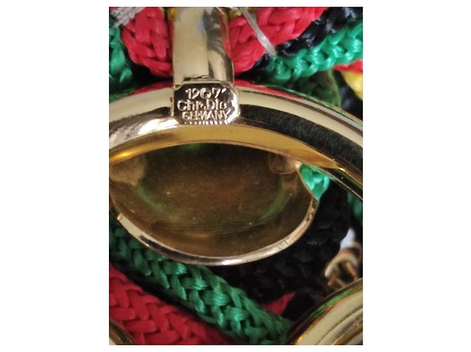 Collana Christian Dior C con Cabochon Nero e Cordini di Seta Multicolore - vista 7