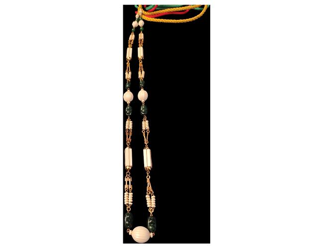 Collana Christian Dior C con Cabochon Nero e Cordini di Seta Multicolore - vista 9