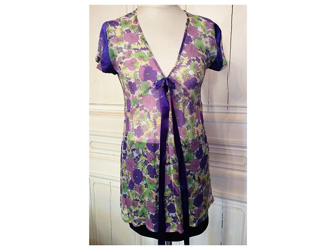 Antik Batik BLUSA BATIK ANTIK VOILE IMPERO DI SETA ALLACCIATA PLUM TS Porpora - vista 10