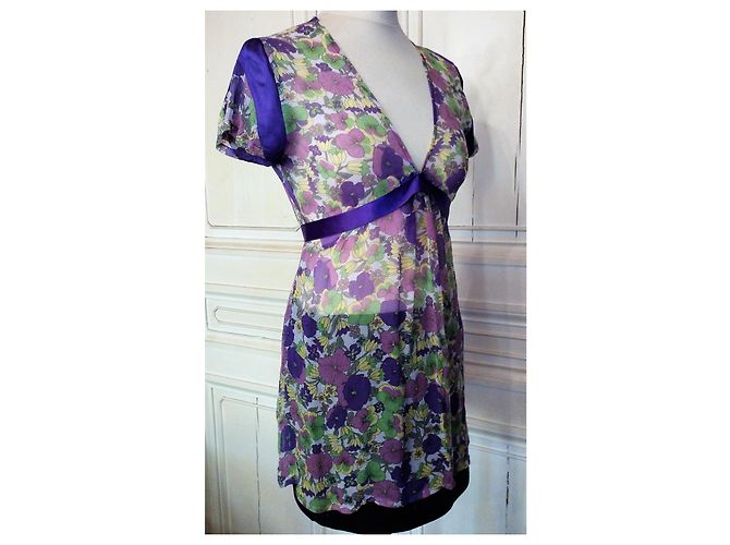 Antik Batik BLUSA BATIK ANTIK VOILE IMPERO DI SETA ALLACCIATA PLUM TS Porpora - vista 2