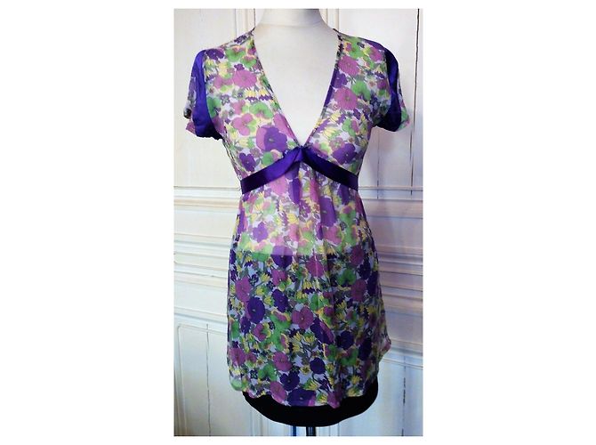 Antik Batik BLUSA BATIK ANTIK VOILE IMPERO DI SETA ALLACCIATA PLUM TS Porpora - vista 8