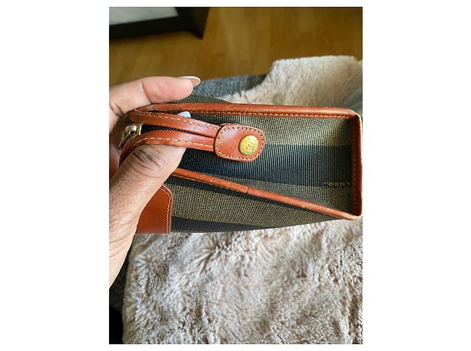 Pochette Fendi in pelle marrone e grigia Grigio - vista 5